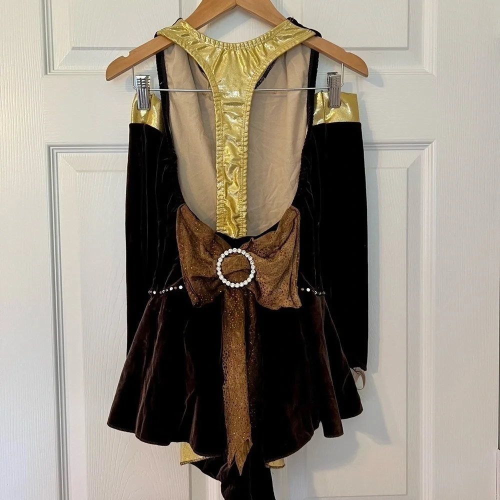 Pumpers Brown Velvet Gold Jazz Tap Costume Child XL Swarovski Competition